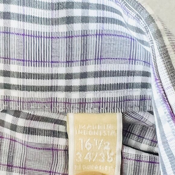 Michael Kors Men's Plaid Long Sleeve Button-Up Grey/Purple Shirt 16.5 34/35 NWOT - Picture 8 of 11